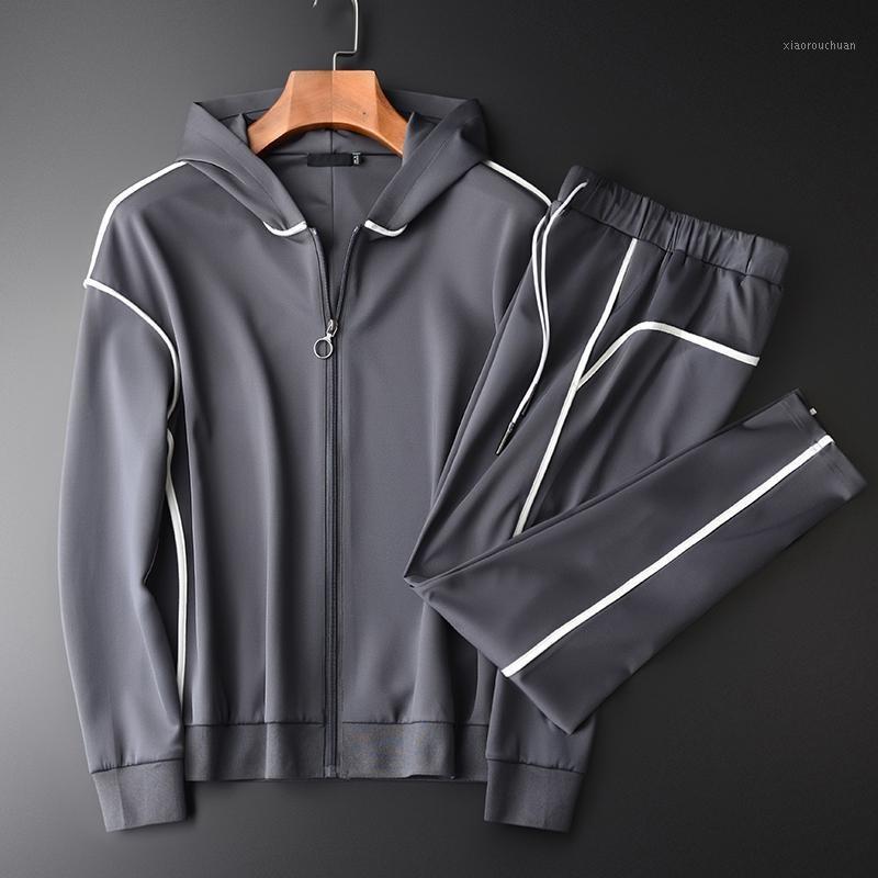 

Men's Hoodies & Sweatshirts Men Luxury High Density Spandex Fabric Slim Fit Sweatshirt 2pcs (hoodies+pants) Grey Hooded, Tzw1817