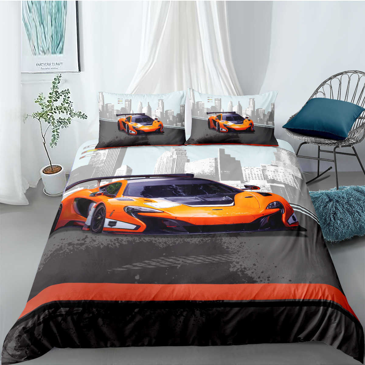 

3D bedding digital printing racing three four piece set us size bedsheet set
