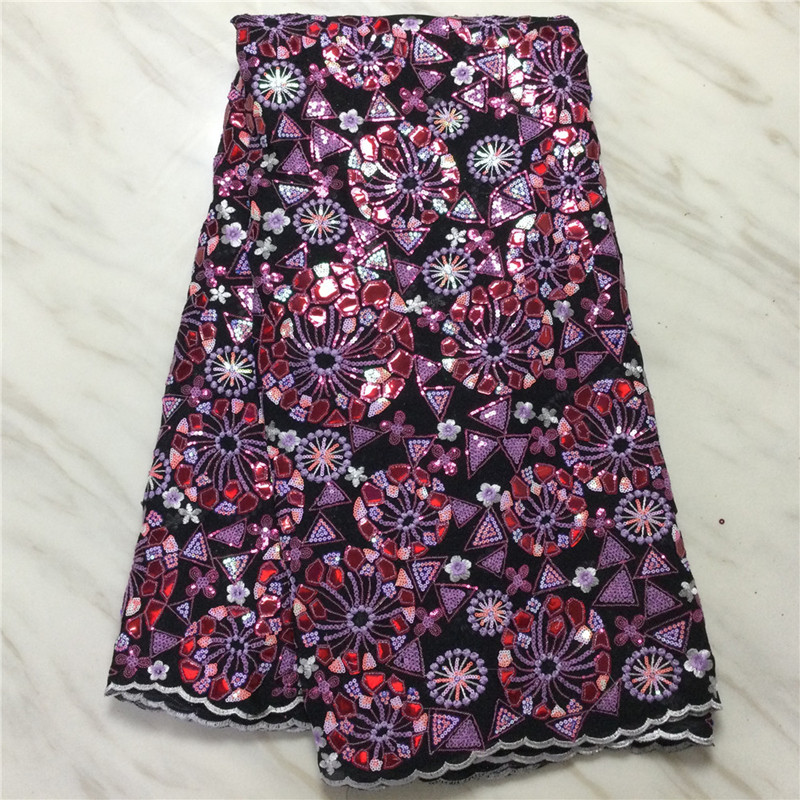 

Multicolor 5Yards/lot French Net Lace Fabric Match Nice Colorful Sequins Decorated African Mesh Material PLJ1001