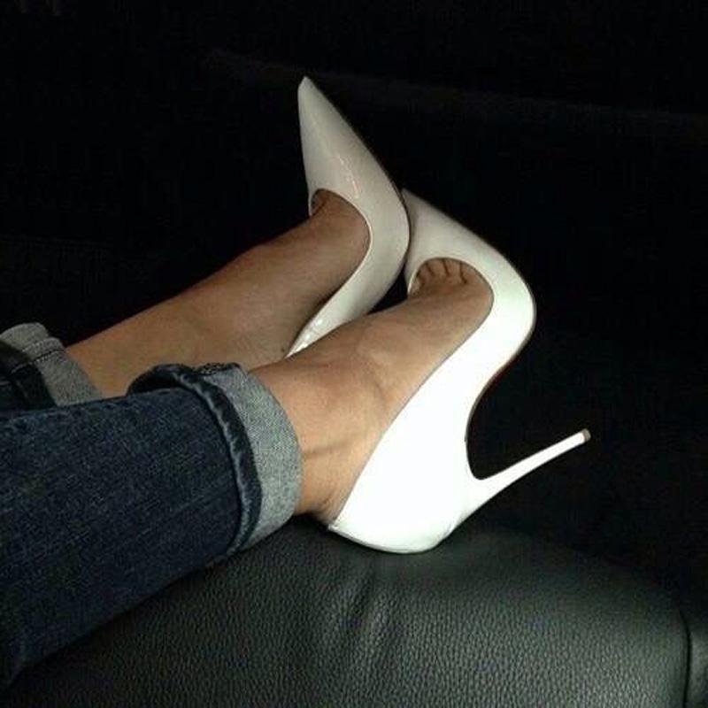

Women Pumps High Heels Shoes 10cm White For Wedding Lacquer Stiletto Heeled Prom Party Heel Big Size Dress, White 12cm
