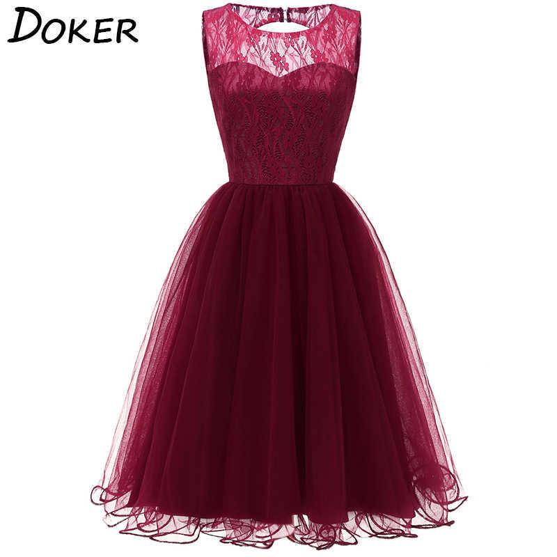 

Women Elegant Lace Tank Evening Party Dress Sexy O-neck Sleeveless Hollow Out es Ladies Ball Gown Midi Vestidos 210604, Burgundy