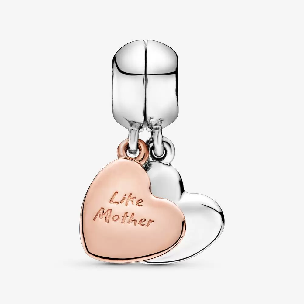 

100% 925 Sterling Silver Pendant Charms With Divisible Hearts Mother and Daughter Fit Pandora Original European Charm Bracelet Fashion Women Wedding Jewelry