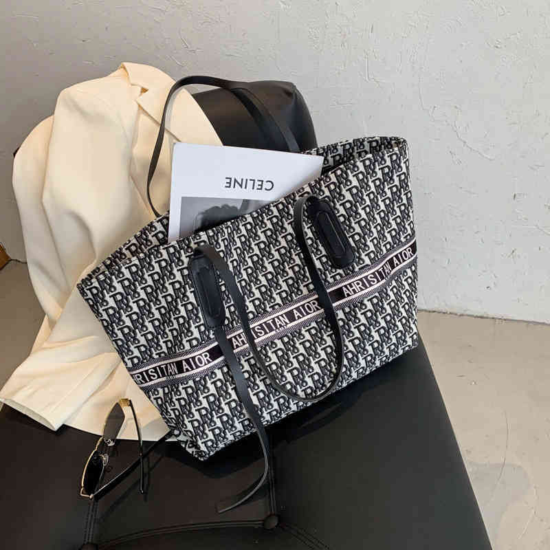 

72% OFF bag Ins Korean canvas large capacity Fashion Shoulder women's new fashion brand texture Tote, Black