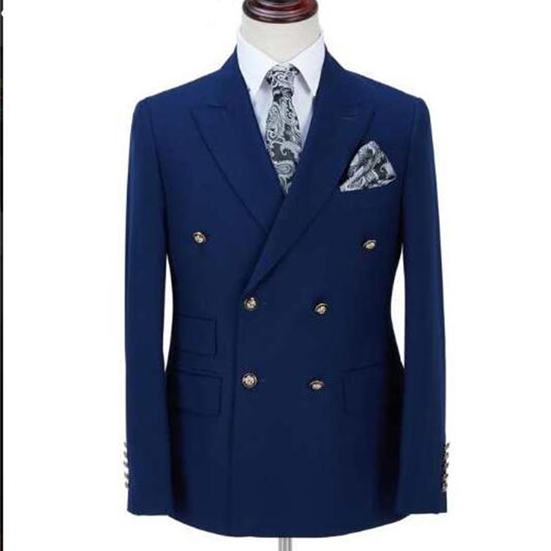 

Men's Suits & Blazers slim fit Navy blue men wedding suit costume homme mariage Double-breasted glad button with pants 2 piece, Custom color