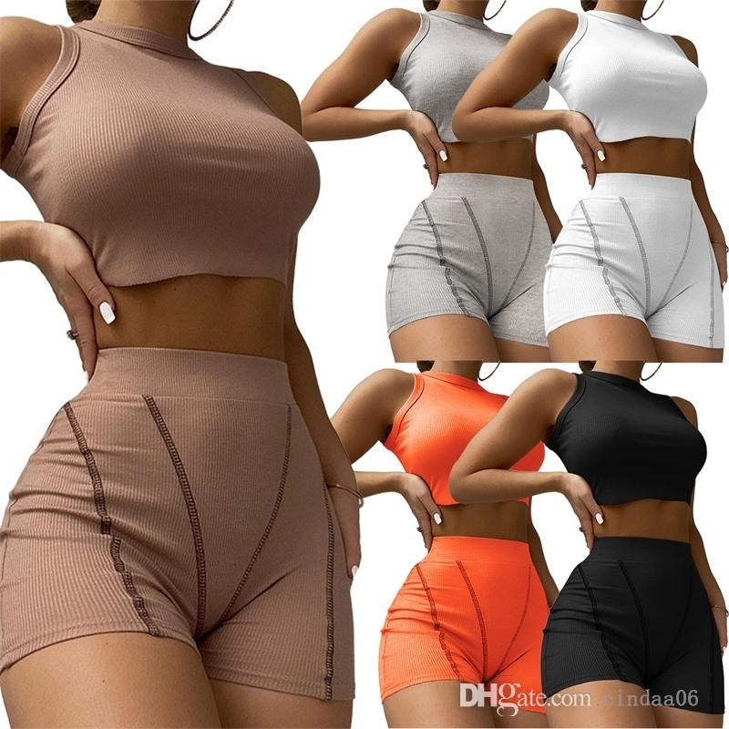 

Tracksuits For Womens Designer Clothing Two Piece Shorts Set Round Neck Vest Thread High Waist Leisure Outfits, Orange