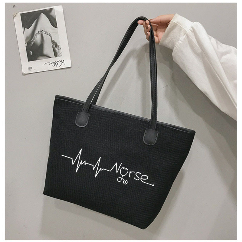 

Nurse Waves Printed Canvas Tote Bags Shoulder Shopping Bag Beach Bag Nursing Work Handbags