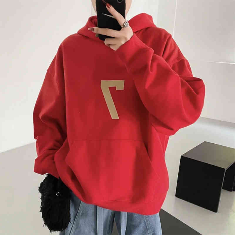 

god of fear fog Season 7 flocking 7 letter red Hoodie women' Plush Hoodie couple' new style, Fog 7 letter red sweater