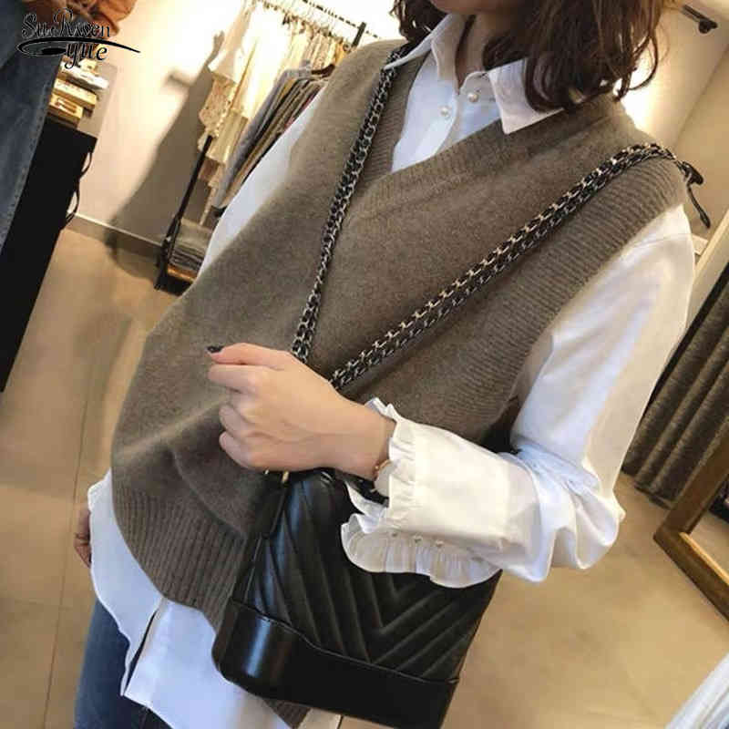 

Autumn Winter short Knitted Women Sweaters vest Sleeveless Warm Sweater Casual oversize V-neck Girls Pullover sweater 12227 210521, Black
