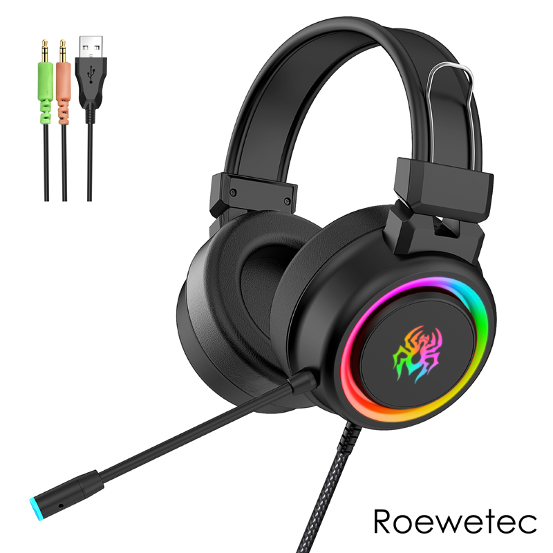 

Professional Led Light Gaming Headphones V5RGB for Computer PS4 Adjustable Bass Stereo PC Gamer Over Ear Wired Headset With Mic Gifts, Black