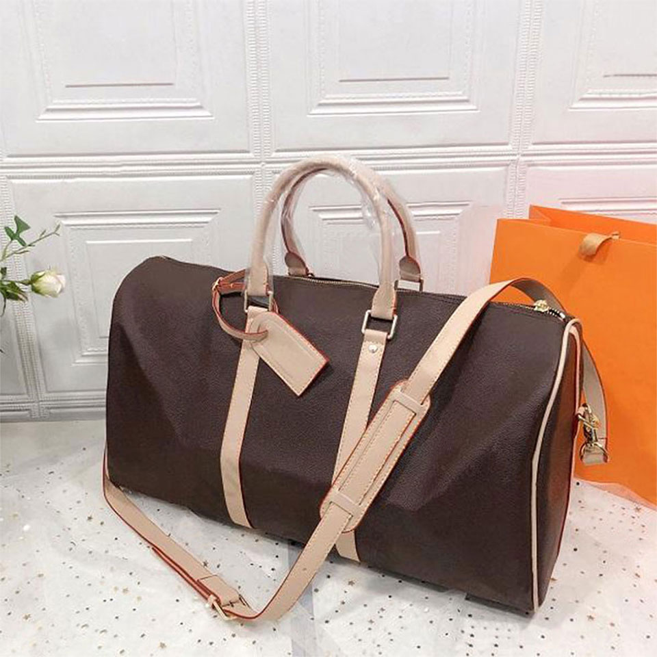 

luxury handbags large capacity Brand women travel bags PU Leather High Quality Designer men shoulder duffel bag on luggage bottom rivets with lock head M41418, White plaid