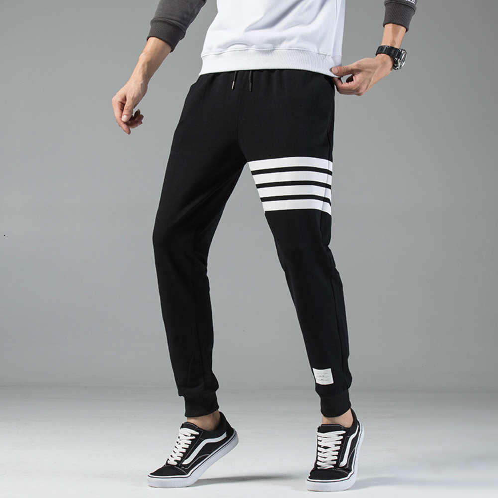 

Spring loose legged four bar sports autumn closed running fitness fashion TB guard men's casual pants, Black