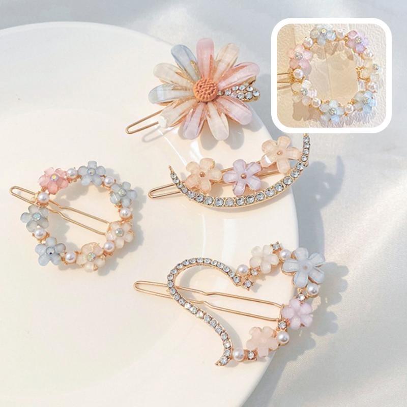 

Hair Clips & Barrettes Sweet Flower For Women Girls Korean Geometric Accessories Jewelry Fashion Acrylic Pearl Set, Golden;silver
