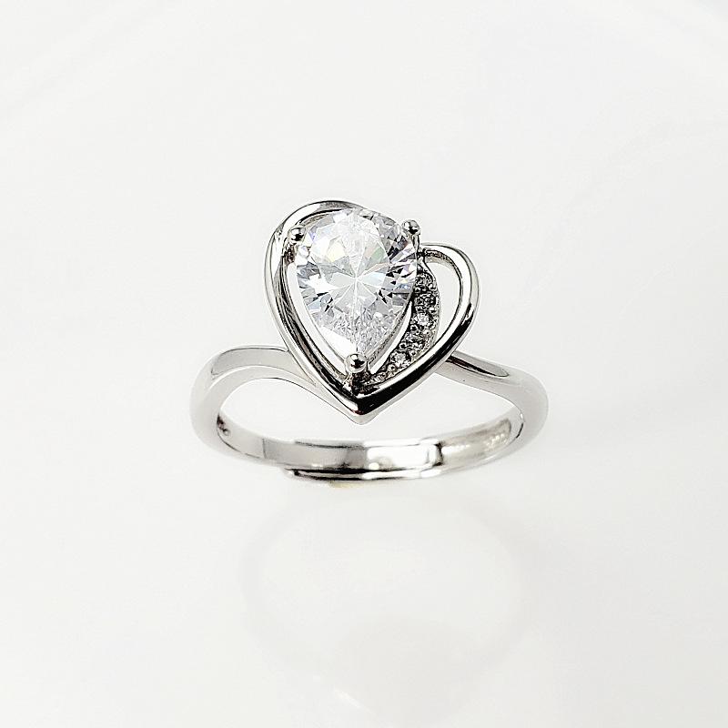 

Cluster Rings White Cubic Zirconia Crystal Gem Heart 925 Sterling Silver Luxury Diamond Ring Women S925 Pure Real Wedding Promise, Golden;silver