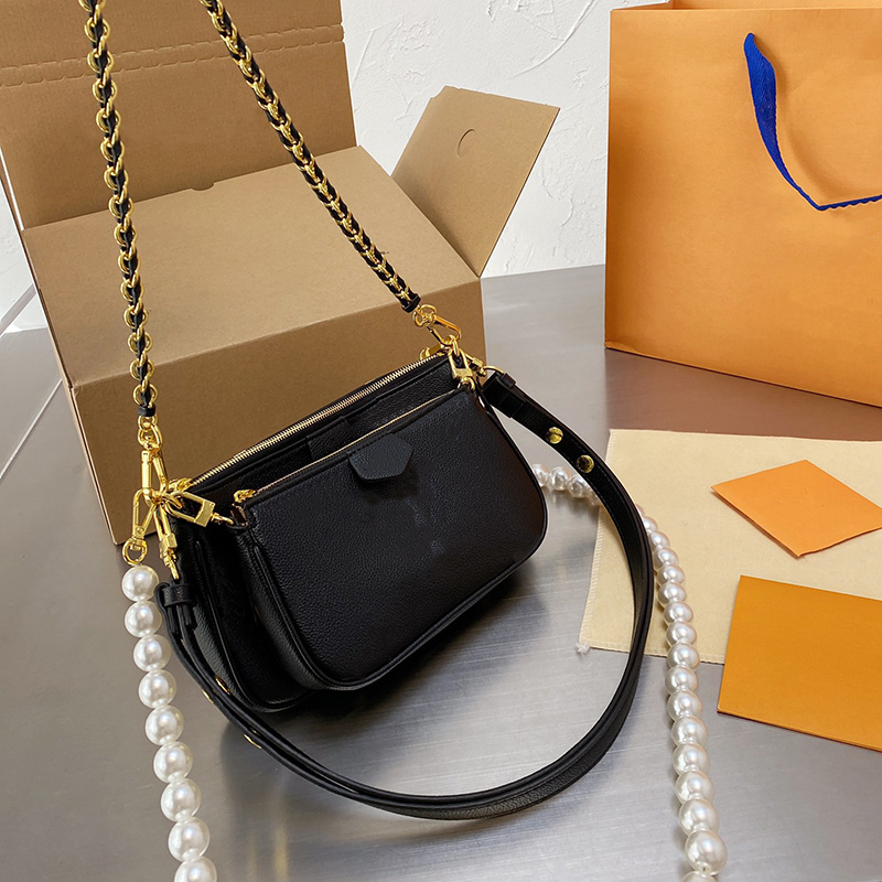 Femmes de haute qualité Multi Pochette Sacs Véritable Sac à bandoulière en cuir Noir Blanc Lady Sacs à main Deux sangles Designers Sac à main ave