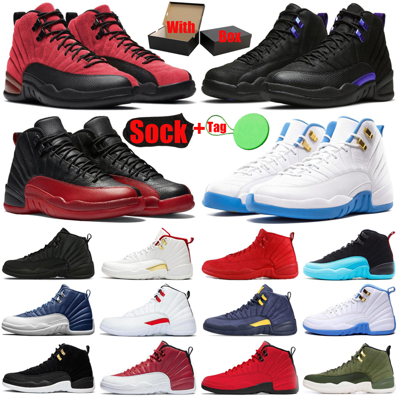 

2021 With Box&Sock&Tag 12 12s mens basketball shoes jumpman Dark Concord Reverse Flu Game Twist University Gold men trainers sports sneakers