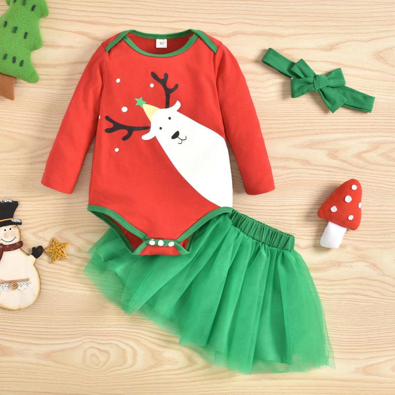 

Clothing Sets Christmas Clothes For Infant Baby Girl Long Sleeve Tops Bodysuit Mesh Tutu Skirt Headband 3 Piece Children's Girl's Set, White