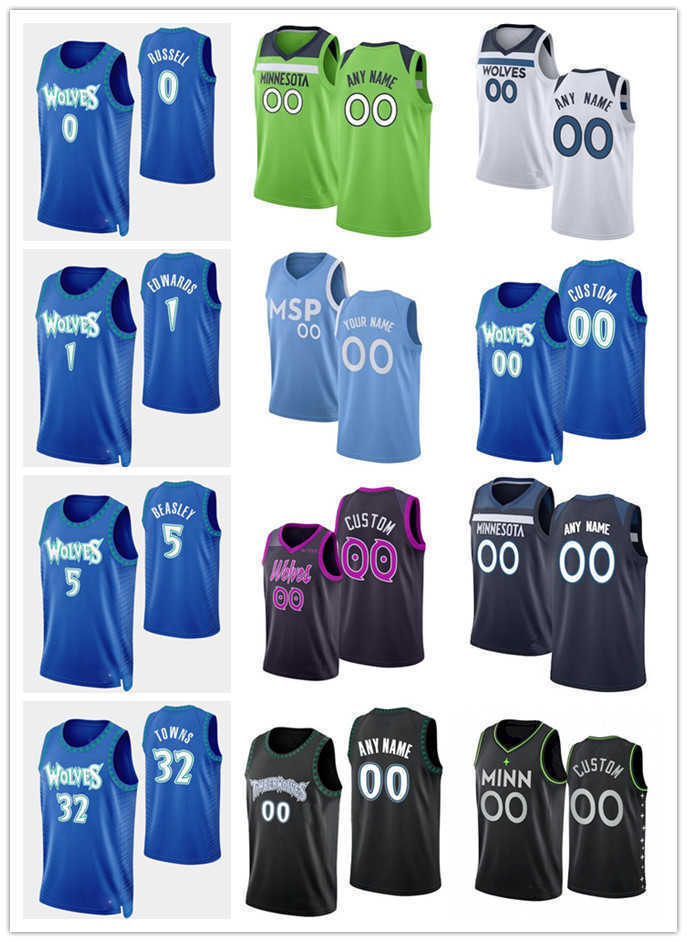 

75th Men Women Youth Custom Minnesota's Timberwolves's Karl-Anthony 32 Towns 1 Anthony Edwards 0 D'Angelo Russell 5 Malik Bea, Black;red