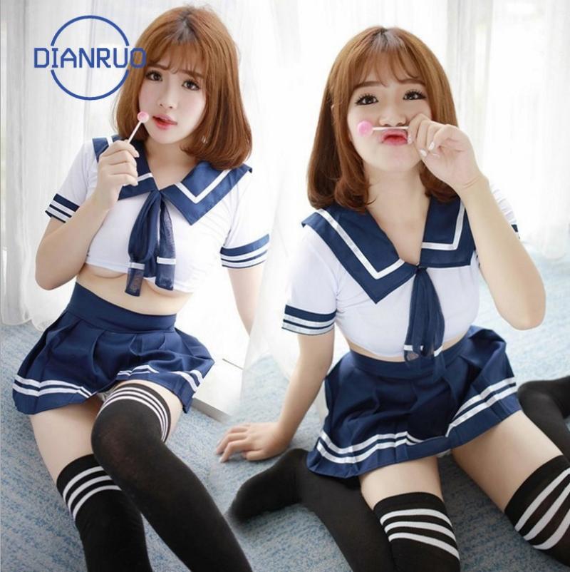 

3Pcs/Set Japan/Korean School Uniforms Sexy Cute Women/Girl Sailor Suit JK Student Clothing Tops+Skirts+underpants R706 Bras Sets, Blue