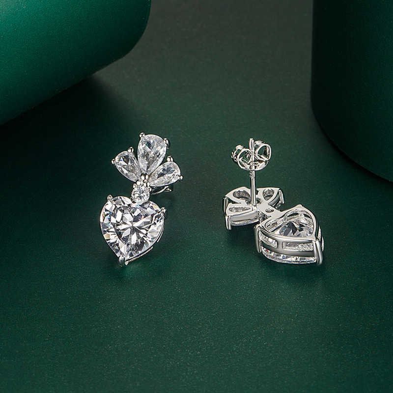 

Silver Needle Earrings Fashion Love Zircon Colorful Heart Earrings