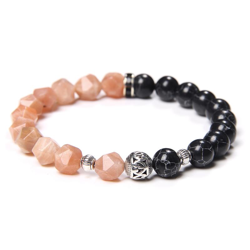 

Beaded, Strands Natural Sunstone Geometric Faceted Beaded Bracelet Black White Turquoises Two-color Stitching Bracelets For Women Men Jewelr