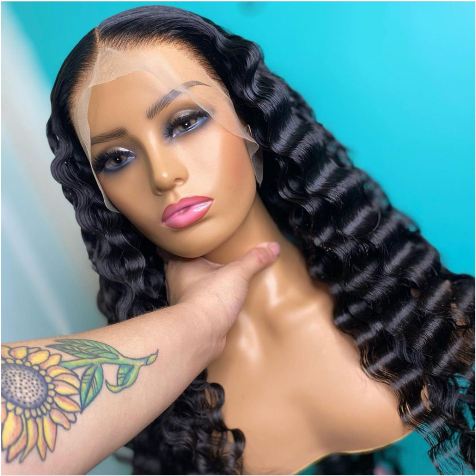 

loose deep wave lace wig transaprent t part lace front wig 100 remy human hair lace closure wig natural hairline, Natural color