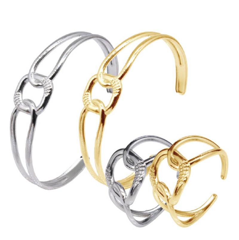 

Earrings & Necklace 316L Stainless Steel Hollow C-shaped Adjustable Ring And Bracelet Set Wholesale Lot Bijoux Fantaisie Ensemble Femme 2 Pi, Silver