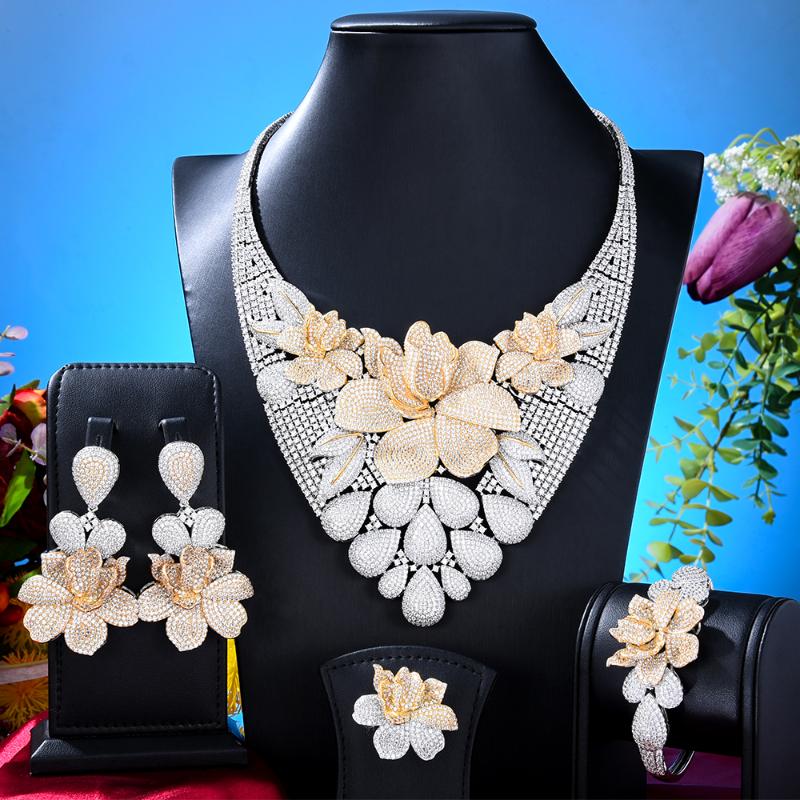 

Earrings & Necklace Soramoore Disc Balls Luxury Nigerian Dubai Jewelry Sets For Women Cubic Zircon Wedding Bridal 2021, Silver