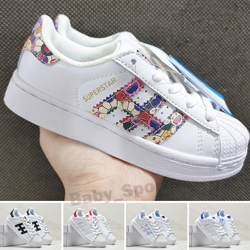 

Kids Classic super star Shoes High Cut Children Buckle Strap Shoe Chassures One Enfant Sneakers Leather Basketball Trainers Eur22-35, Color 2