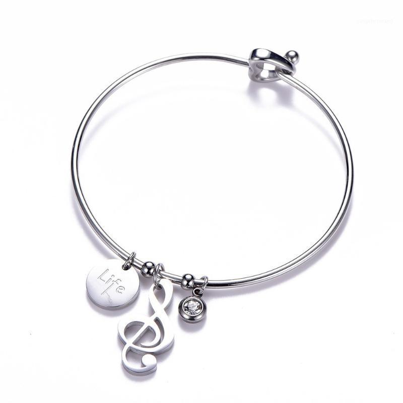 

Steel Music Stainless Note Woman Bracelet European Style Crystal Beads Life Letter Bangle Boho Jewelry Gift For Freiend