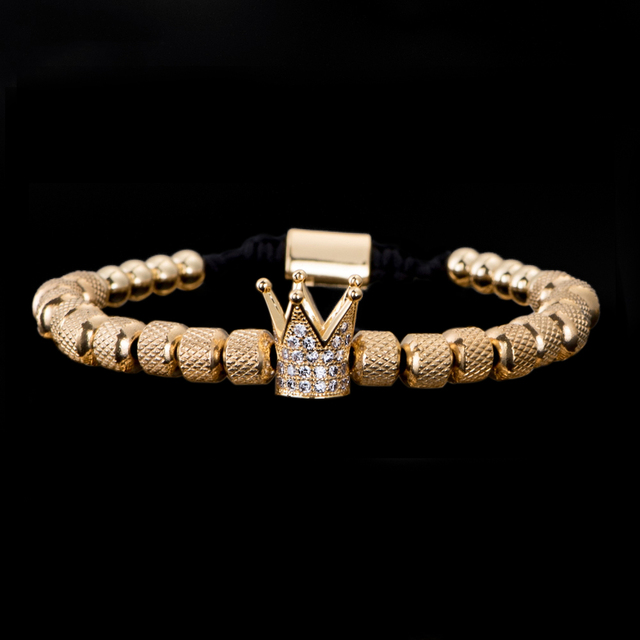 

New Micro Pave CZ Crown Royal Charm Men&Women Bracelets Stainless Steel Crystals Bangles Couple Handmade Jewelry Gift
