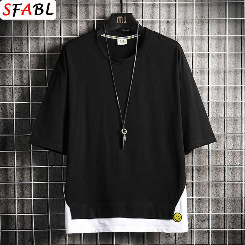 

SFABL Trend Patchwork Cotton T Shirt Men's Cool Streetwear T-shirt Letter Print Tees Men Hip Hop Tops Oversize Male Tshirt 210629, Blue