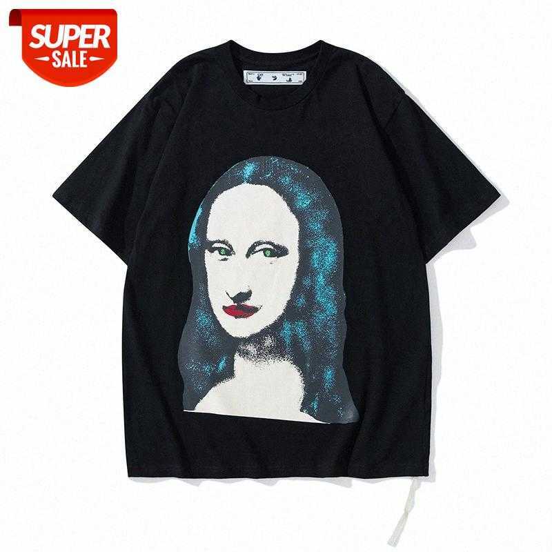 

OW Mona Lisa Print Short Sleeve Letters Behind Unisex Couple Loose T-Shirt TEE #GH9k, White;black