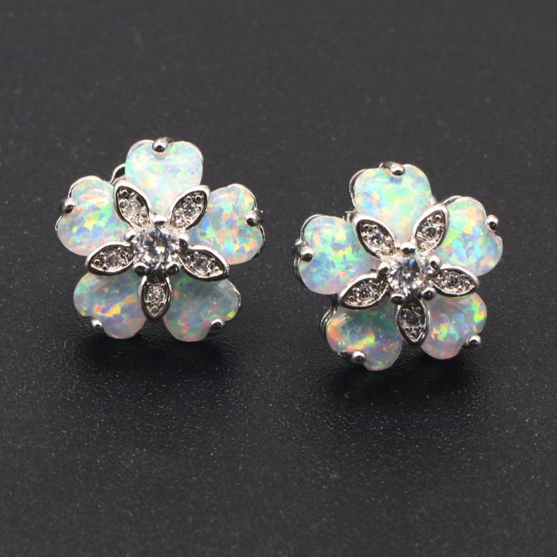 Stud RH0131 Women&#039;s Petal Earrings Classic White Flowers Opal Ladies Fashion Jewelry-image-707594514