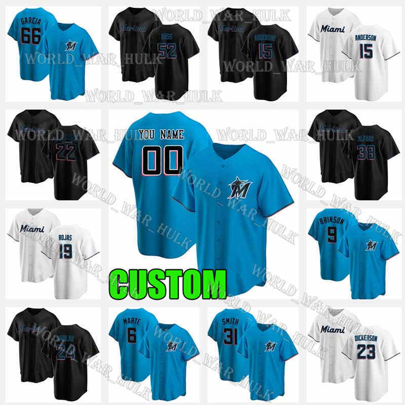 

2021 Corey Dickerson Marlins Baseball Jersey Jonathan Villar Miami Jon Berti Sandy Alcantara Jorge Alfaro Lewis Brinson Blue Mens Custom, Blue;black