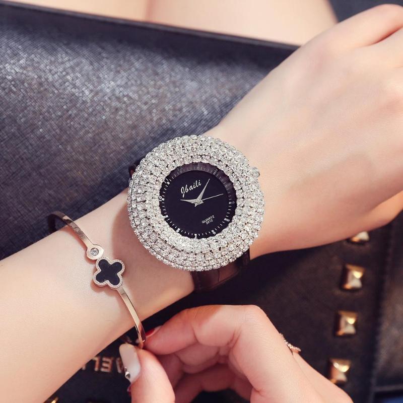 

Wristwatches 2021 Fashion Women's Watch Luxury Top Brand Gorgeous Ladies Diamond Watches Leather Strap Quartz Clock Montre, Black