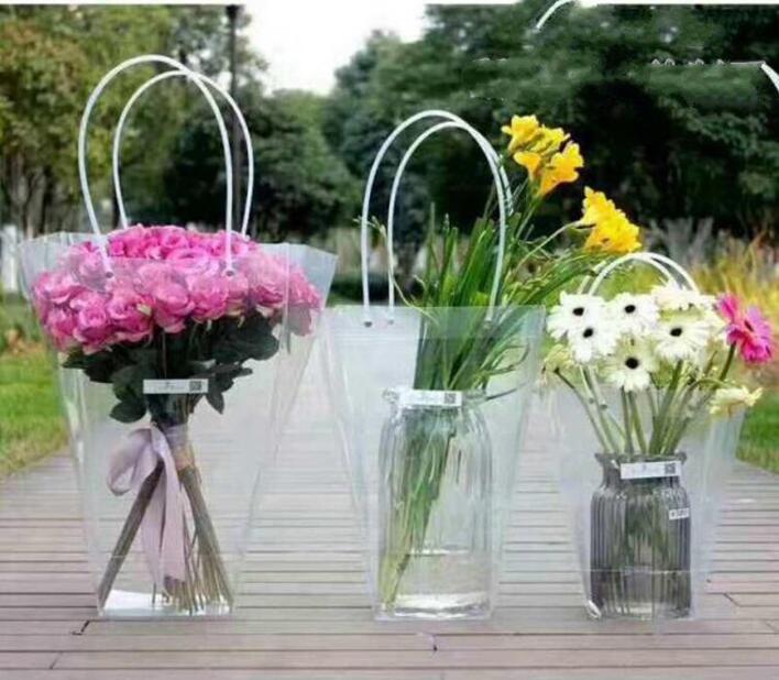 

Trapezoidal Transparent Gift Bag Plastic Storage Handbag PVC Flower Bags Shop Package Bags Party Holiday Flowers Handbags #340