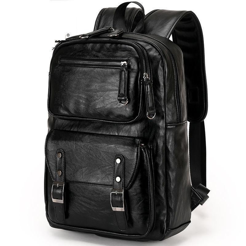 

Backpack 2021 Leather Travel Men's Casual Business Trend High School Large-capacity Student Bag Computer B, Black