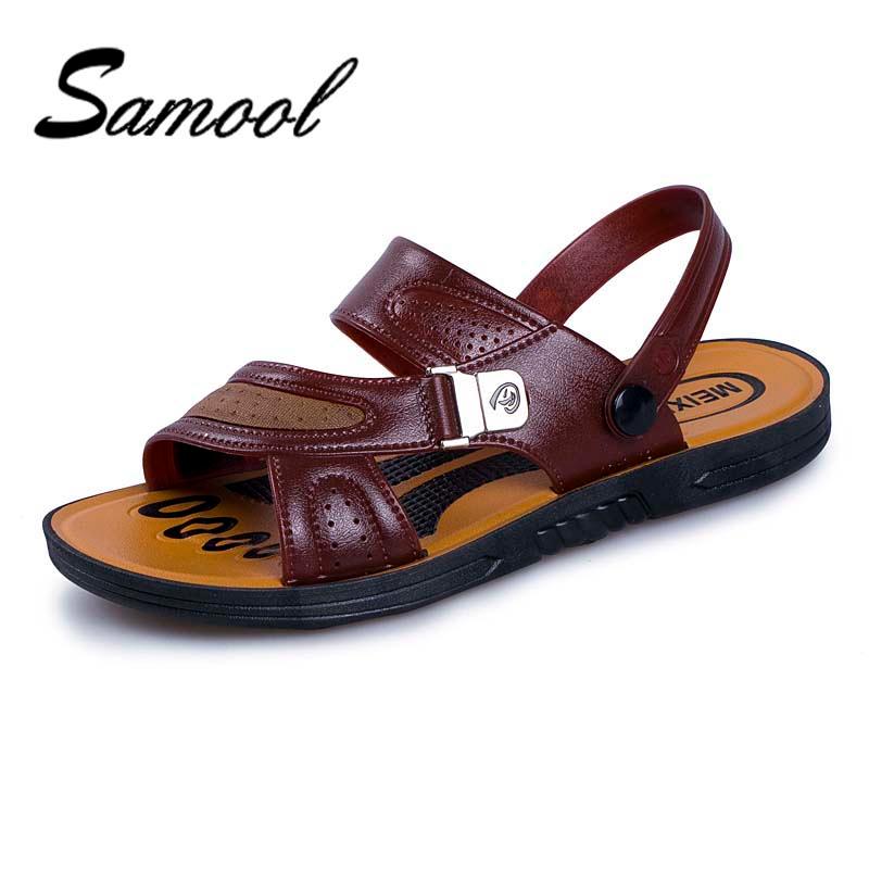 

Sandals Summer Men Slippers Soft Leather Shoes Samool Brand 2021 Breathable Quality Beach Man Casual Sandal ZX15, Black