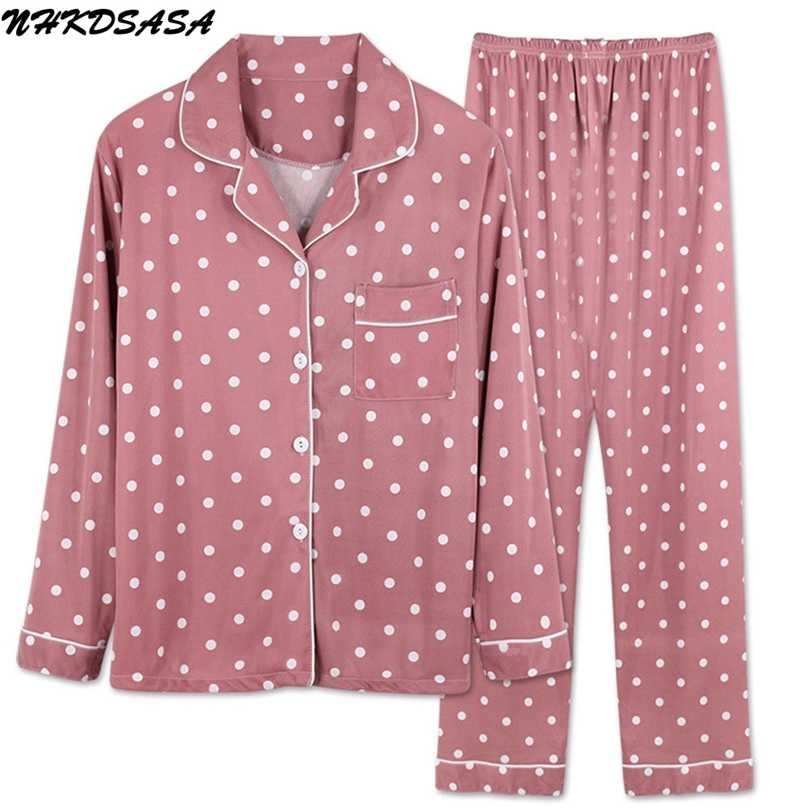 

NHKDSASA Brand Pajama Set For Women's Sleepwear Long Sleeve Pyjamas Trousers Suit Printing Fashion 2 Pieces Soft Nightgown 211106, 17 pajama set