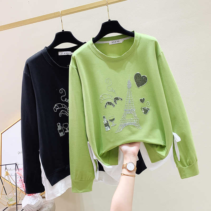 

plus size Hoodies Women Oversized Pullovers Harajuku Spring Autumn Hoodied Femal Loose Casual Diamond Streetwear Sweatshirt 210604, Green