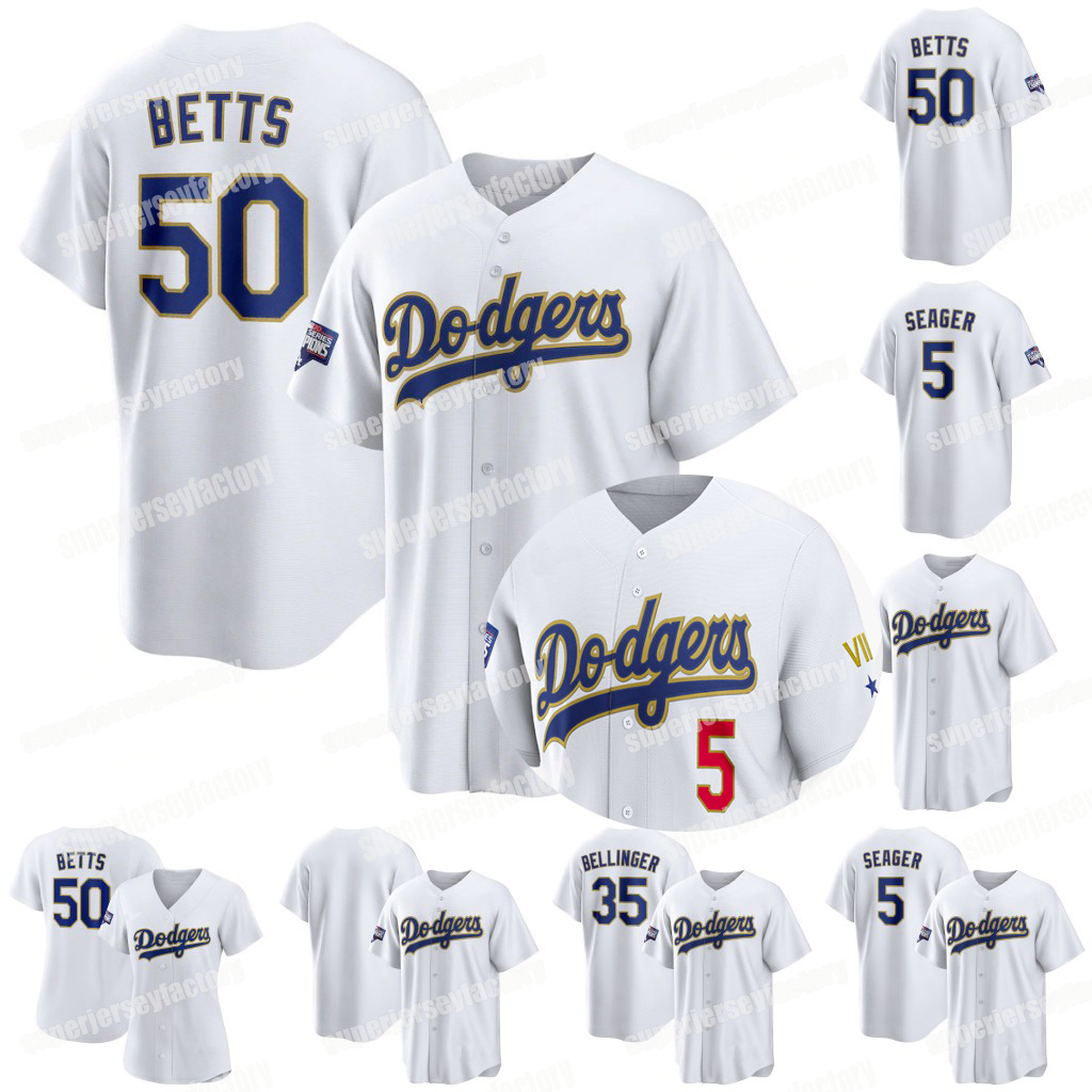 

Mookie Betts Los Angeles 2021 Gold World Series VII Jersey Trevor Bauer Corey Seager Cody Bellinger Julio Urias Kershaw Walker Buehler Kelly, Blue;black