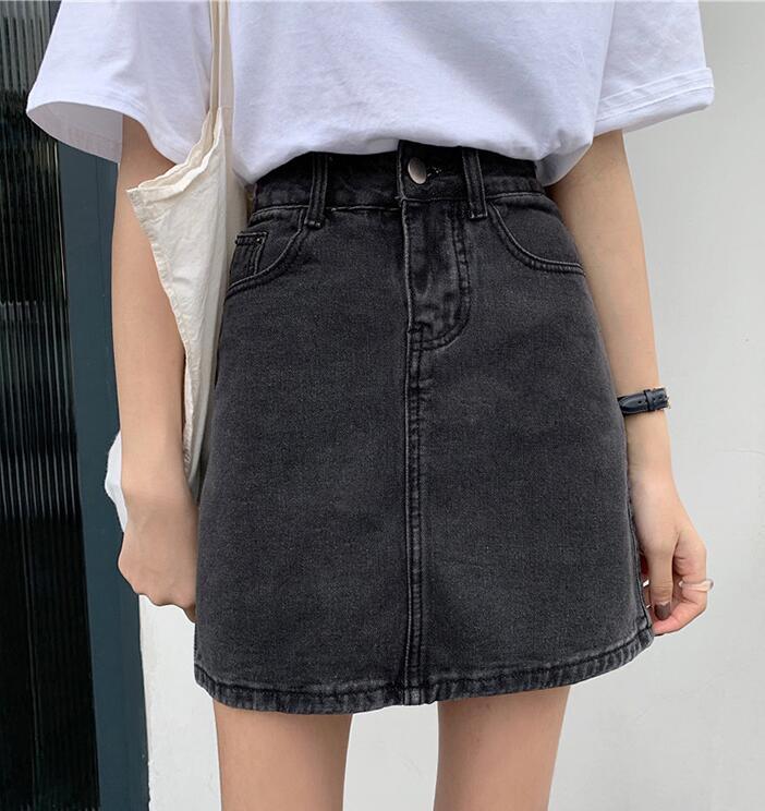 

Women' Summer Solid Color Denim Retro High Waist Skirt Skirts, Black