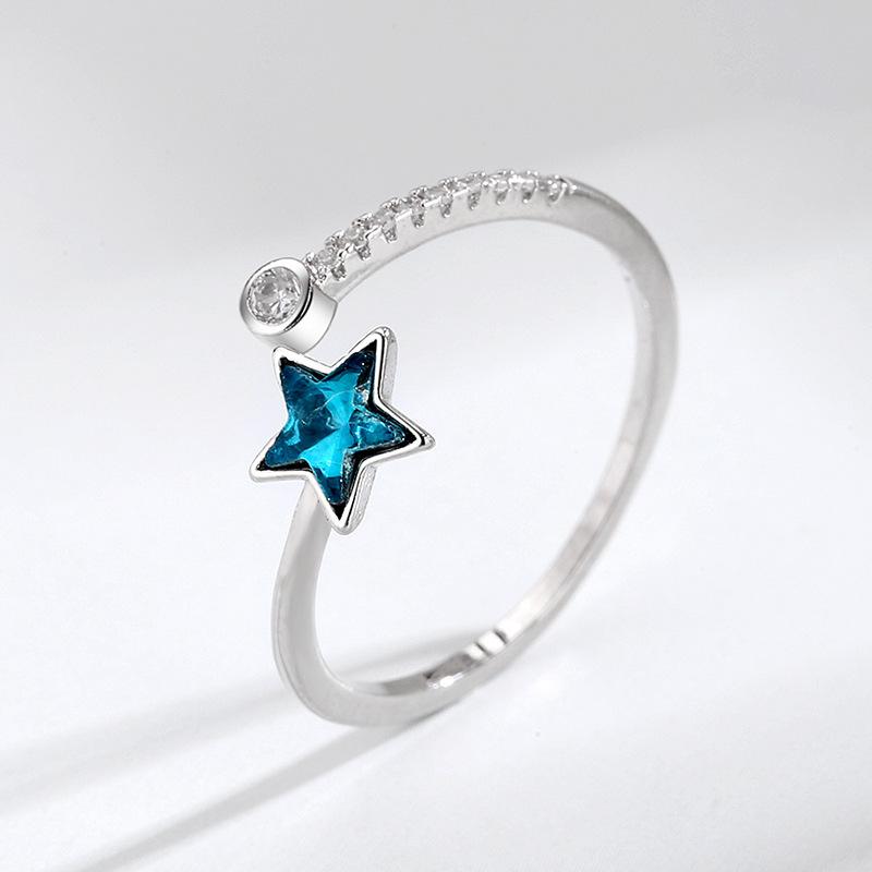 

Cluster Rings Blue Star Open Ring For Women Korean Fashion Silver Color Crystal Adjustable Thin Jewelry Teen Girls Christmas Gift KAR330, Golden;silver
