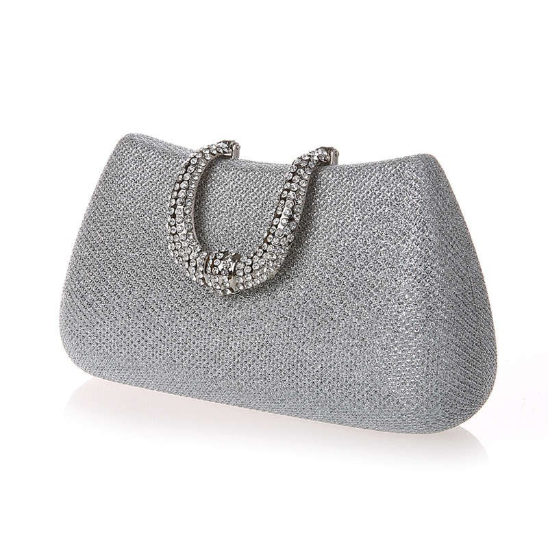 

Classic Elegant Unique Design U Shape Diamond Clasp Clutch Bags Silver Color Women Evening Bags Female Clutches Party Purse, Black