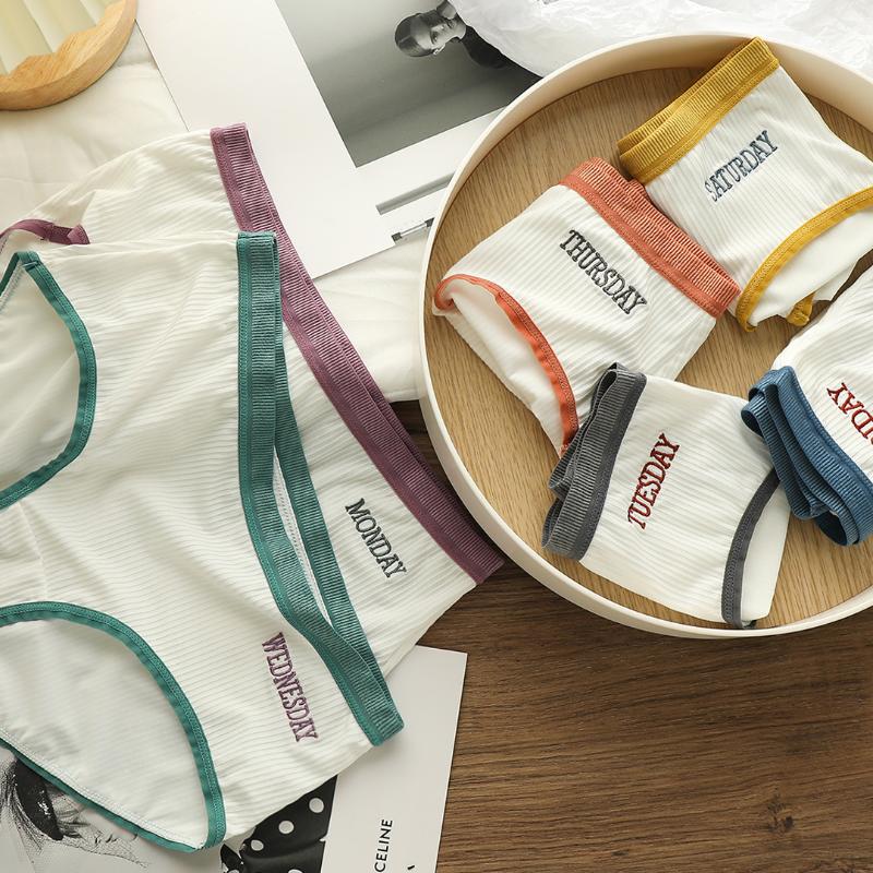 

Women's Panties Women Sexy Funny Week Embroidery Letter Monday To Saturday Cotton Seamless Briefs Low Waist Soft Underwear Lingerie, Black;pink