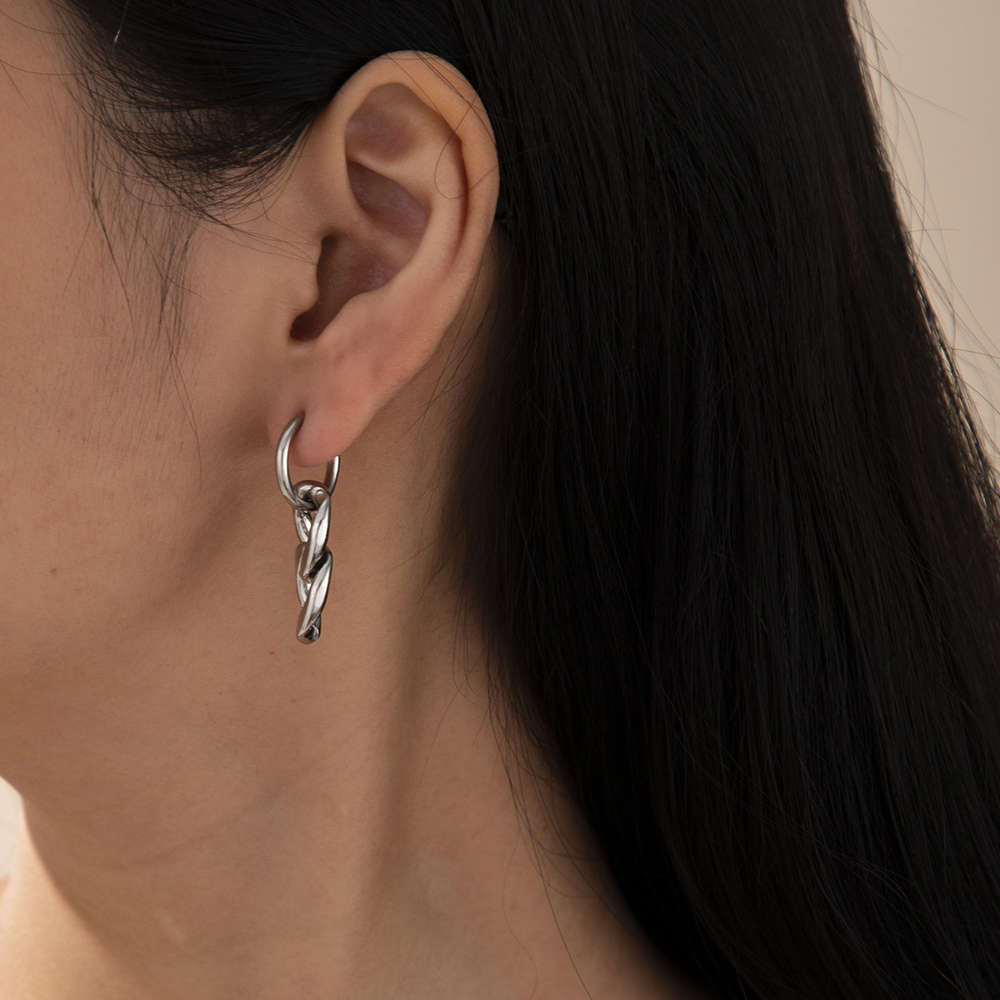 

earrings Earrings women's stainless steel temperament fashion double cross ring chain earrings women, Golden