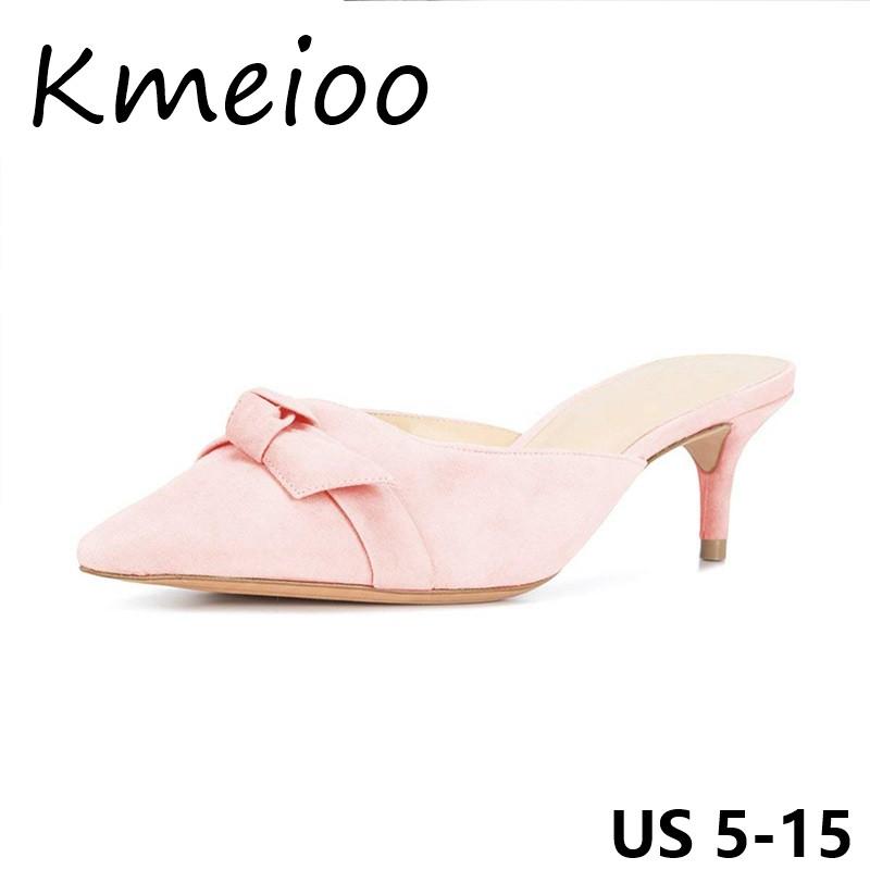 

Kmeioo Women Elegant Low Heel Mules Sandals Fashion Bowknot Slipper Pointed Toe Shallow Slip On Slides Shoes Zapatos Mujer, Black