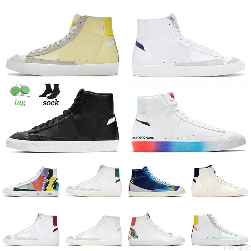 

2021 Arrival Blazer Mid 77 Casual Sports Shoes Bicyle Yellow Black White LX Vintage Jade Green Popcorn Sketch Off Mens Women Sneakers, A41 bicycle yellow