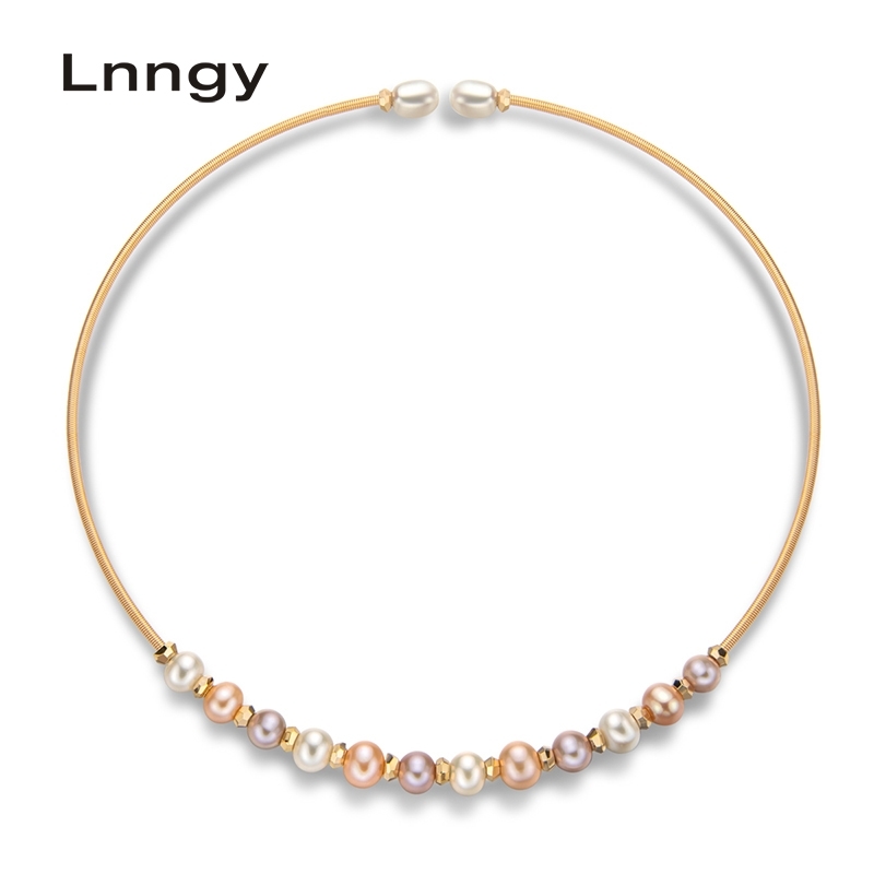 

Lnngy 14K Gold Filled 5.5-7mm Natural Freshwater Elegant Pearl Necklace Chokers Women Jewelry Gifts