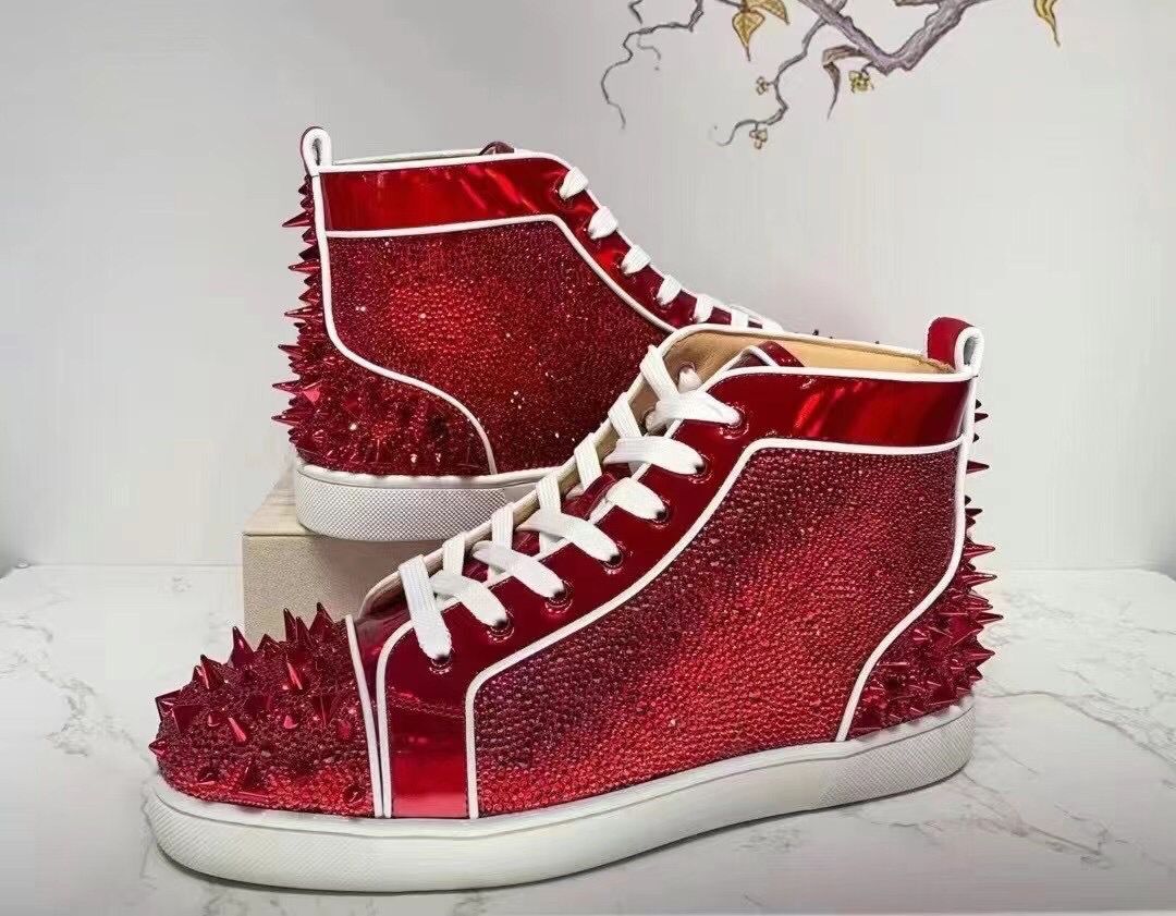 

Sonnylo High-top Sneaker Shoes Women,Men Casual White Red Bottom Skateboard Walking Pik Strass Studs Party Wedding EU35-47.BOX